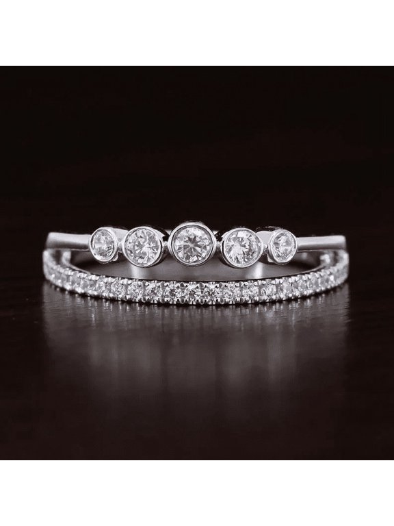 Brilliant 1.6 Ct Round Cut Lab-Created Simulated Diamond Bezel Set Split Shank Engagement Ring 14K White Gold Plated