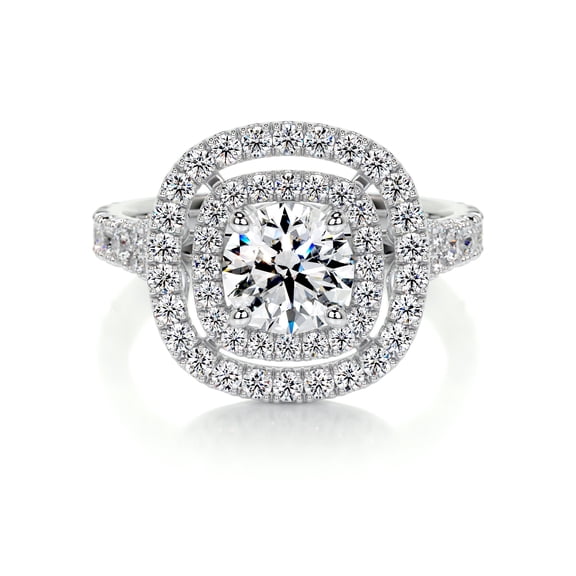 Aura Jewel Elegant 14K White Gold Plated Round Cut Diamond Halo Wedding Ring - 1.7 Ct Lab-Created Simulated Diamond Ring - Gorgeous Women's Bridal Jewelry - Perfect for Birthdays and Gifts for Her