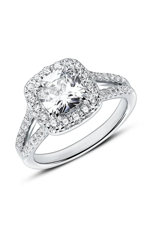 Elegant 2.2 Ct Cushion Cut Diamond Halo Engagement Ring - 14K White Gold Plated Lab Created Diamond Ring - Exquisite Prong Set for Women's - Ideal for Celebrations Anniversary and Gift
