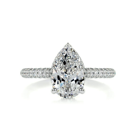 Aura Jewel Gorgeous 2.2 Ct Pear Cut Lab-Created Diamond Hidden Halo Engagement Ring - 14K White Gold Plated - Stunning Women's Ring - Perfect for Engagements, Anniversaries, and Birthday Gifts