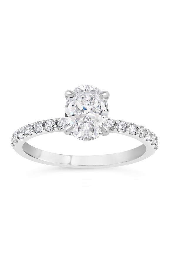 Oval Cut 1.7 Ct Diamond Rings - 14K White Gold Plated Rings - Engagement Solitaire With Accent Rings for Women - Wedding Proposal Rings - Diamond Jewelry for Birthday Gifts