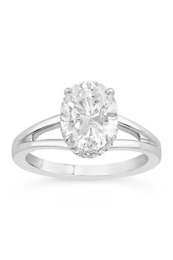 Oval Cut 1.8 Ct Lab Created Diamond Rings - Promise Wedding Rings for Her - 14k White Gold Plated Diamond Wedding Rings - Split Shank Wedding Anniversary Gifts - Christmas Gift for Her