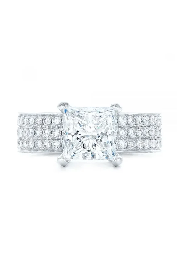 Princess Cut 1.9 Ct Lab Created Diamond Wedding Ring - Stamped 14k White Gold Plated Diamond Engagement Ring for Her - Promise Wedding Ring - Multi Diamond Anniversary Gift for Her