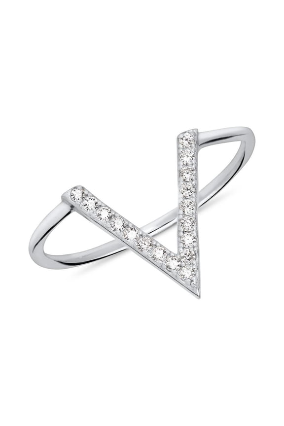 Round Cut 1.7 Ct Diamond Engagement Ring - 14K White Gold Plated Ring - V Shape Beautiful Silver Gift for Women's - Chevron Silver Bands for Her - Party Wear Diamond Ring for Her