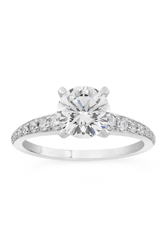 Round Cut 1.8 Ct Lab Created Diamond Wedding Ring - 14k Silver Solitaire with Accents Diamond Anniversary Ring for Wife - Modern Diamond Engagement Ring - Daily Wear Fine Diamond Jewelry