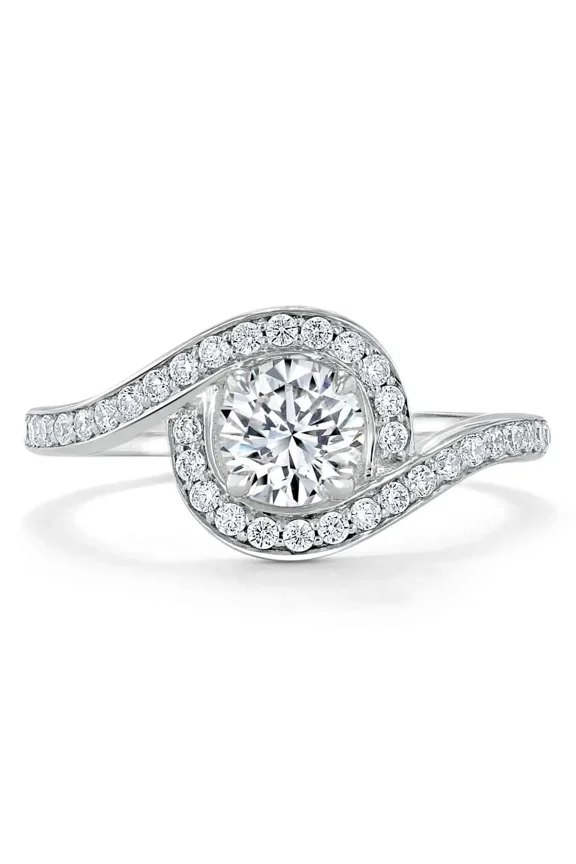 Round Cut 2.1 Ct Diamond Engagement Ring - 14K White Gold Plated Anniversary Ring - Bypass Wedding Anniversary Ring Women - Gorgeous Halo Silver Gift for Women - Valentine's Day Gift