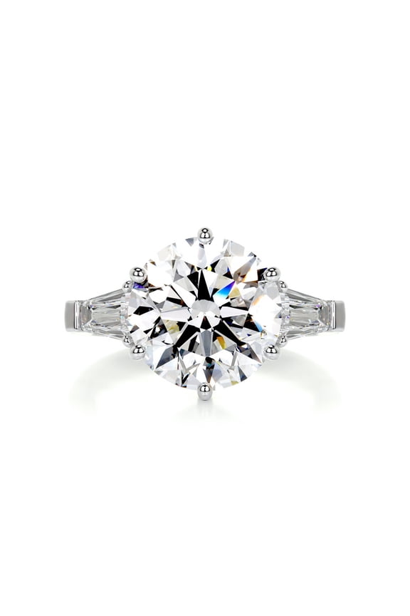 Stunning 2.4 Ct Round Cut Diamond Engagement Ring - Three Stone Design with Lab-Created Simulated Diamonds 14K White Gold Plated - Ideal for Women's Weddings, Anniversary and Birthday