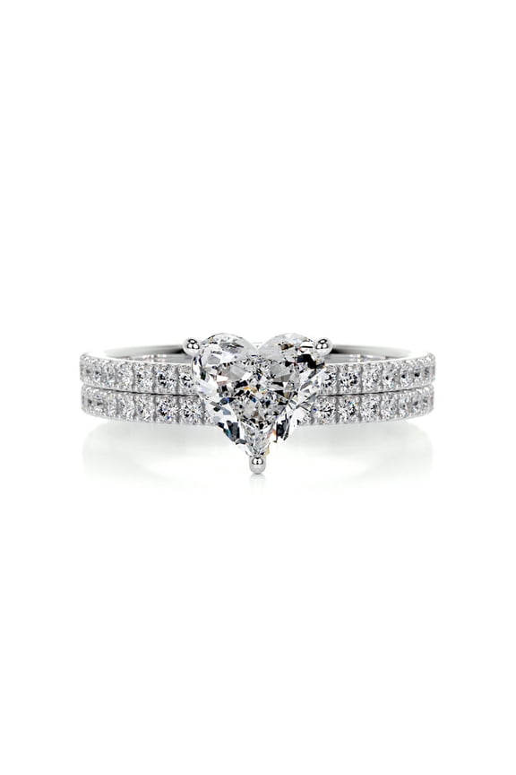 Stunning Heart Cut Two Eternity Diamond Couple Ring - 2 Ct Lab-Created Simulated Diamond 14K White Gold Plated - Ideal Women’s Engagement Ring for Gift, Proposal and Special Occasions