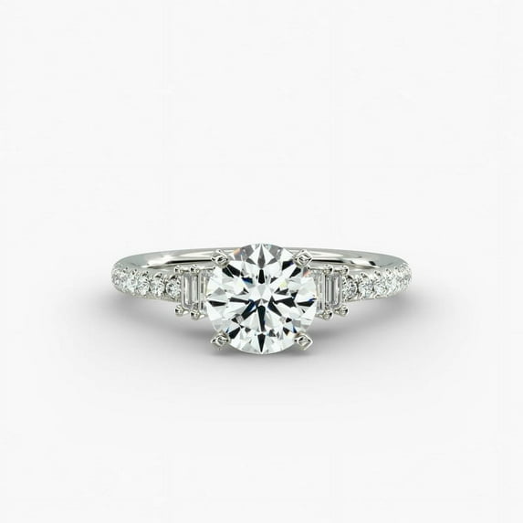 Aura Jewel Three Stone Diamond Ring for Wife - 14K White Gold Plated Diamond Ring - Round Cut 1.58 Ct Lab Created Diamond Ring for Her - Silver Ring for Women's - Wedding Diamond Ring