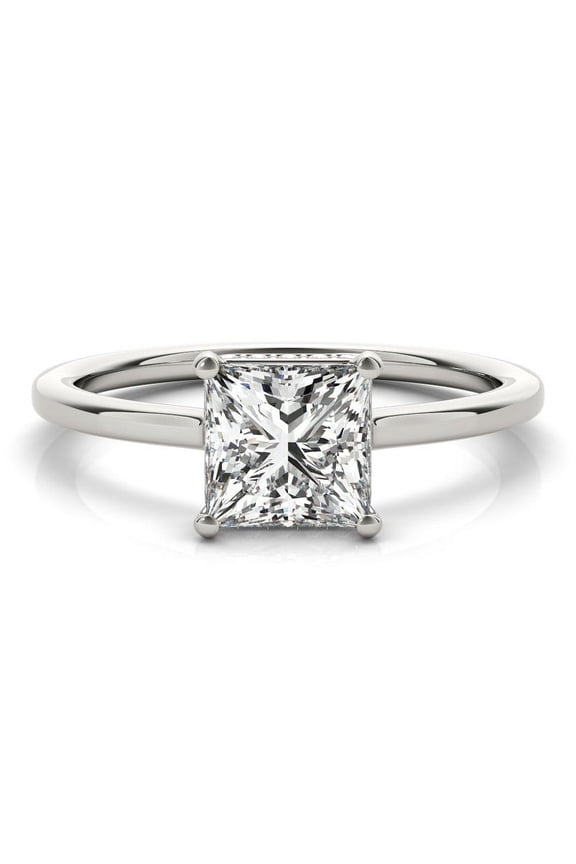 14K White Gold Plated Ring for Her - 2.01 Ct Princess Cut Moissanite Ring - Simple Wedding Ring for Her - Mothers Day Gifts from Daughter - Forever Ring for Girls - Hidden Halo Rings