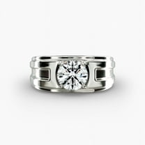 Aura Jewelry Fancy Anniversary Ring for Men's - 14K White Gold Plated Moissanite Wedding Ring - Round Brilliant Cut 1.58 Ct Moissanite Ring - Ring for Him - Christmas Special Gift for Men's