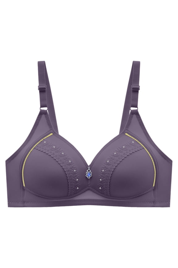 Women’s Color Block Seamless Push Up Bra – Wirefree Smooth Cup Bra, Simple & Comfortable Everyday T-Shirt Bra Purple 38