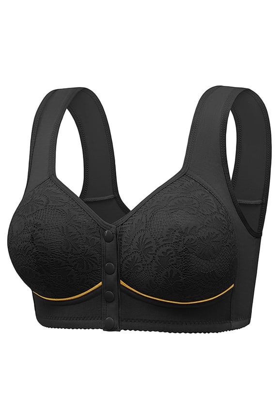 Women’s Extra Plus Size Front Closure Fixed Cup Bra – Wirefree Concentrated Shape Bra with Tank Design, Plus Size Comfort Black 42