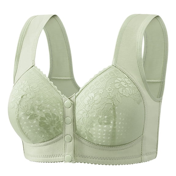 Aura Lane Women’s Front Closure Medium Thick Push Up Bra – Lace Wirefree Bra for Seniors,聚拢 Anti-Droop Comfortable Design Green 44