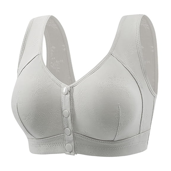 Aura Lane Women’s Front Closure Tank Bra with Removable Pads – High Elasticity Wirefree Bra for Seniors, Plus Size Comfort Bralette Grey 46