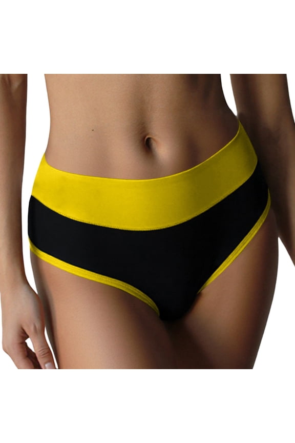 Women’s High Waist Cotton Thong – Breathable G-String Underwear for All Seasons, Comfortable Everyday Thong Yellow XL