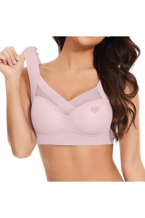 Women’s Plus Size Lace Tank Bra – Wirefree Lightweight Side Support Bra,聚拢 Adjustable Bralette for Armpit Fat Pink XXL