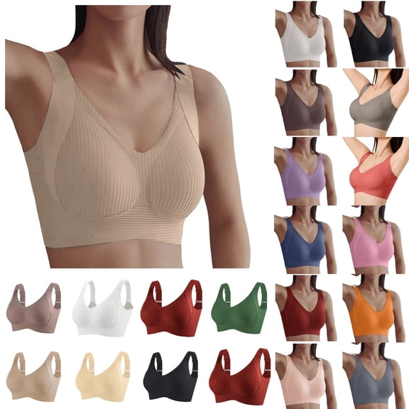 Aura Lane Women’s Plus Size Minimizer Bra – Adjustable Wirefree Bra for Large Bust, Anti-Droop Seamless Design with Side Support Beige L