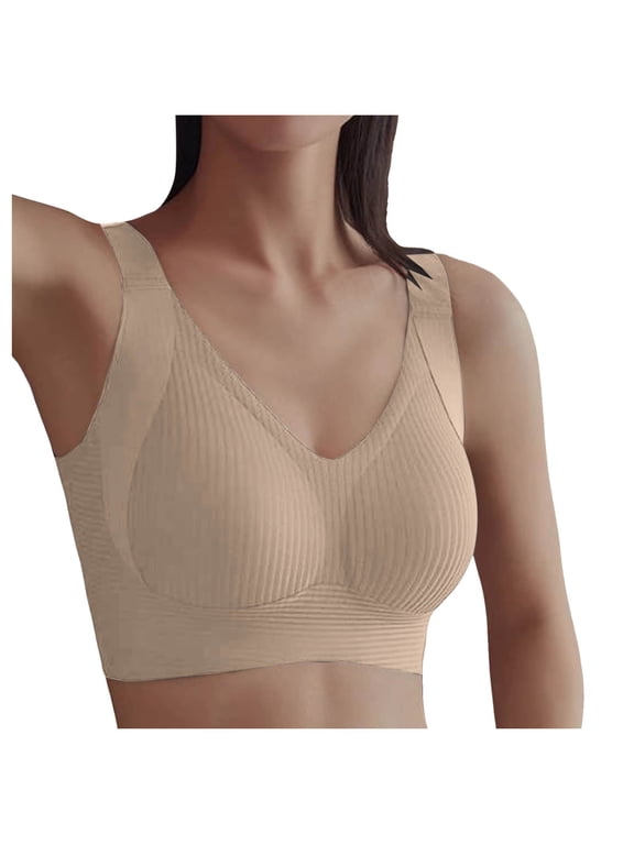 Women’s Plus Size Minimizer Bra – Adjustable Wirefree Bra for Large Bust, Anti-Droop Seamless Design with Side Support Beige XXL