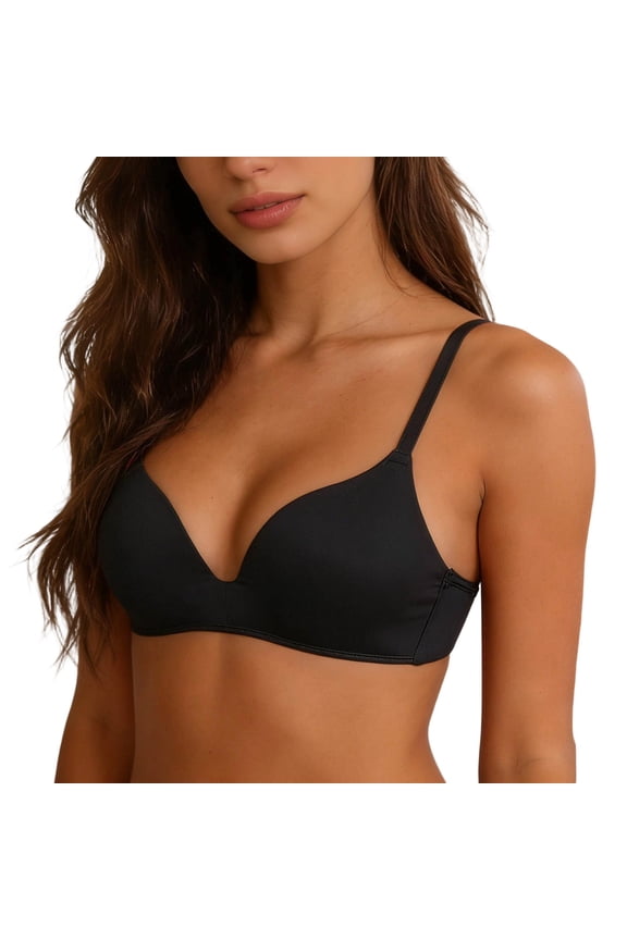 Women’s Seamless Lightweight T-Shirt Bra – Wirefree Push Up Bralette, Breathable Smooth Cup for Students & Daily Wear Black 32