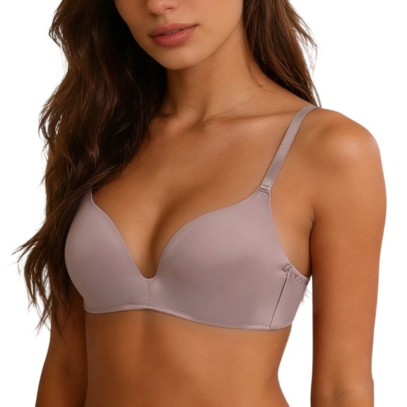 Aura Lane Women’s Seamless Lightweight T-Shirt Bra – Wirefree Push Up Bralette, Breathable Smooth Cup for Students & Daily Wear Coffee 34