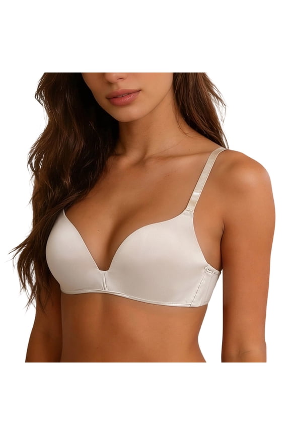 Women’s Seamless Lightweight T-Shirt Bra – Wirefree Push Up Bralette, Breathable Smooth Cup for Students & Daily Wear Light Gray 36