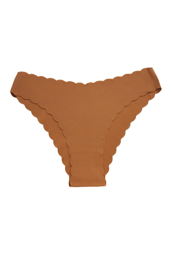 Women’s Seamless One-Piece Panty – Invisible Yoga Underwear with Scalloped Edge, No-Show Triangle Briefs Brown XL