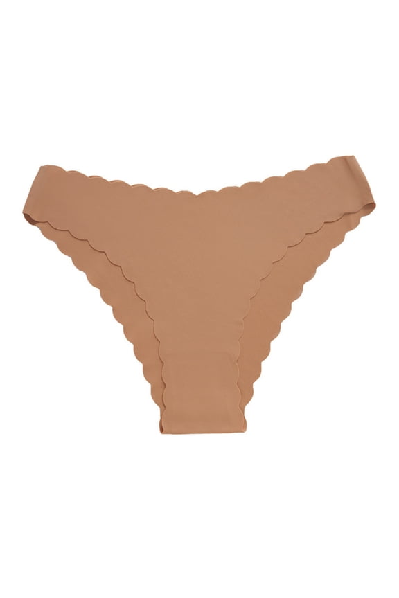 Women’s Seamless One-Piece Panty – Invisible Yoga Underwear with Scalloped Edge, No-Show Triangle Briefs Khaki XL