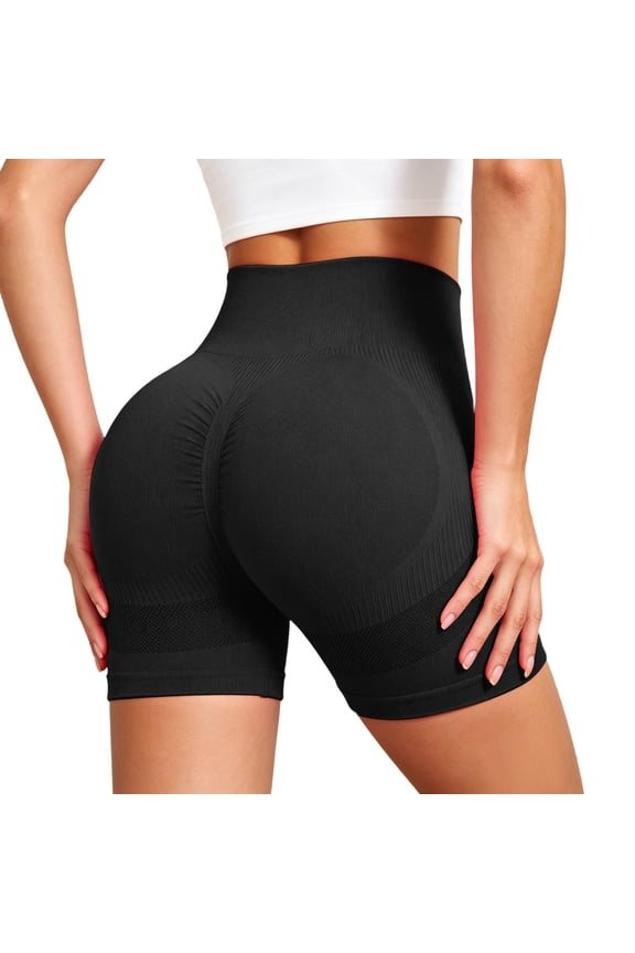 Women’s Seamless Peach Lift Yoga Shorts – 3 Inch High Waist Compression Bottoms, Lifting Running Shorts for Women Black S