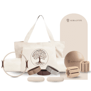 Aura Lyyfe Pilates & Yoga Kit for Women   Complete at-Home Workout Set in Beige | Duffle Bag + Yoga Mat + 1lb Dumbbells + Ankle Weights + Ring + Ball + Resistance Bands