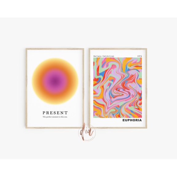 Aura Poster Print Set Retro Gradient 70s Affirmation Grainy Decor Set 2 Unframed Paper Print 8x12