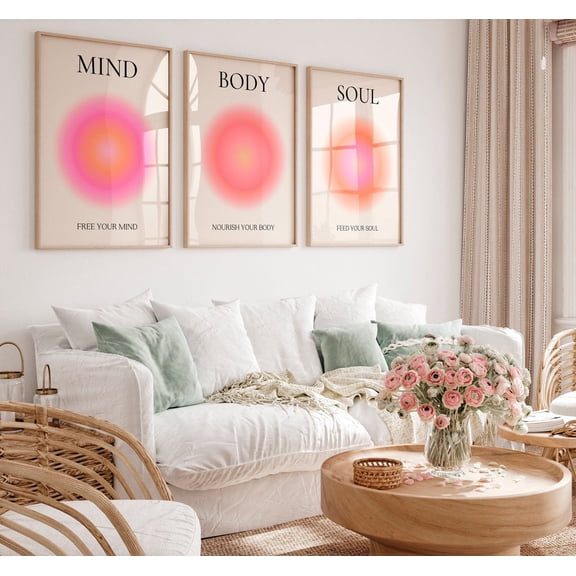 Aura Print Mind Body Soul, Pink Orange Zen Wall Art, Spiritual Decor Prints, Poster Only