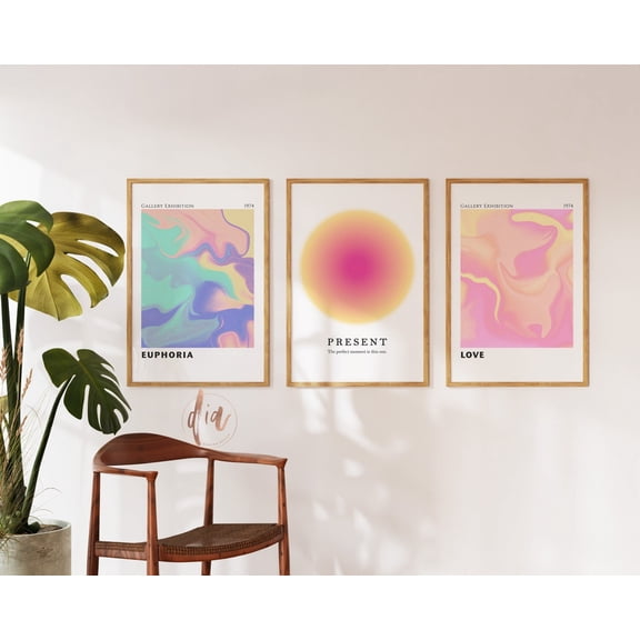 Aura Print Retro Gradient Print Pastel 70s Wall Art Affirmation Trendy Gallery Wall Set 3 Unframed Paper Print 12x18
