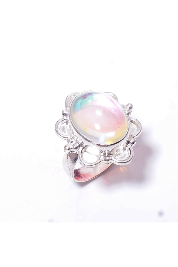 Aura Rainbow Mystic Fire Topaz Handmade 925 Sterling Silver Ring S.6 R68