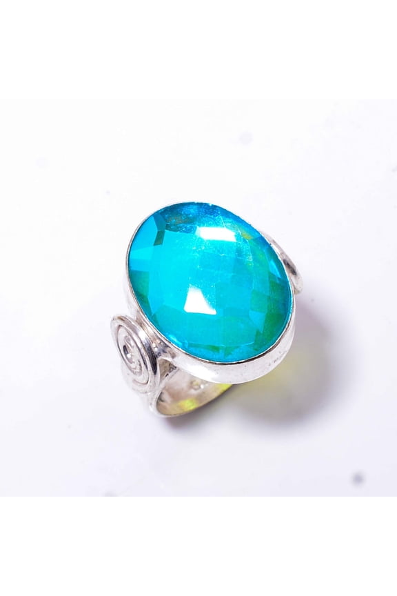 Aura Rainbow Mystic Fire Topaz Handmade 925 Sterling Silver Ring S.7 R209