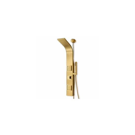 Aura Series 39 in. 2-Jetted Full Body Shower Panel System in Brushed Gold with Rainfall Showerhead and Spray Wand