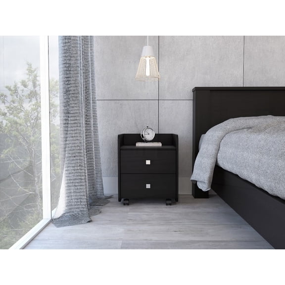 Aura Side Table, 21.8" Height, Quality Laminated Board, Two Drawers - Black