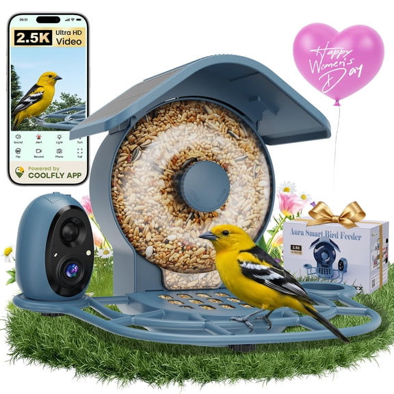 Aura Smart Bird Feeder with Camera Solar Powered, 2.5K HD