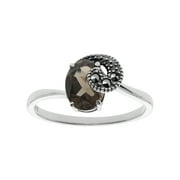 Aura by TJM Sterling Silver Smoky Quartz & Marcasite Floral Ring