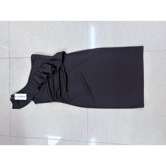 AuraBloom Ladies' summer dress, half skirt, wedding guests, casual beach vacation, pleated dress, off-the-shoulder ruffled sleeveless short skirt