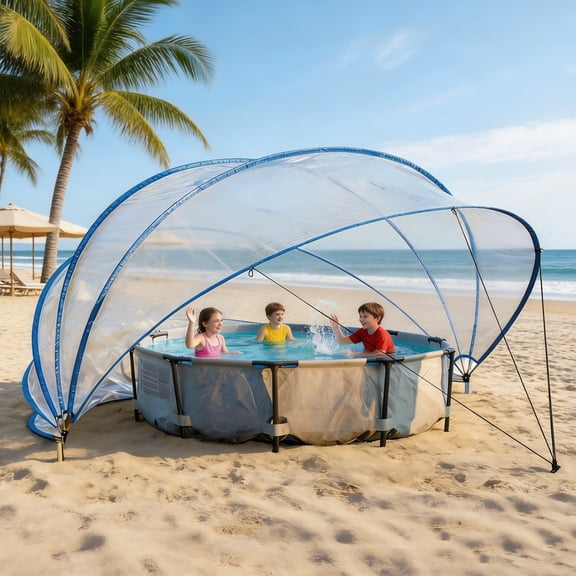 AuraLane 16ft Multifunctional Retractable Pool Cover Dome,All Weather Pvc Film Fiberglass Rod Pool Fence for Outdoor Swimming Pool