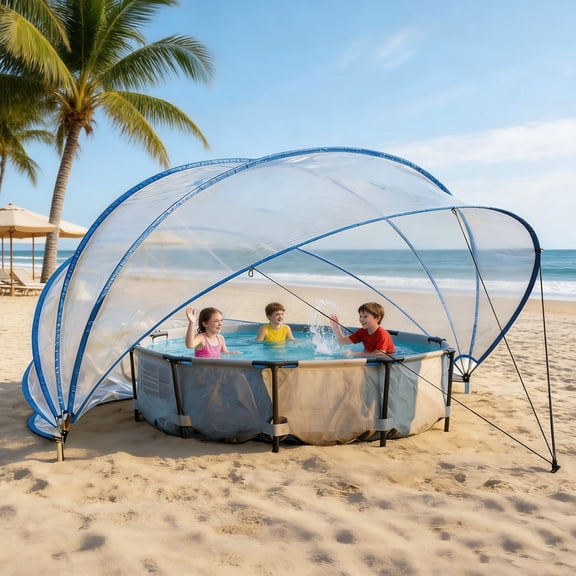 Auralane 16ft Multifunctional Retractable Pool Cover Dome, All Weather PVC Film Fiberglass Rod Fence for Outdoor