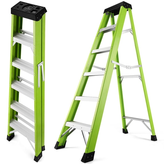 AuraLane 5 Steps Fiberglass Ladder,330-Pound Capacity,Portable Folding Platform Step ladders for Home,Green