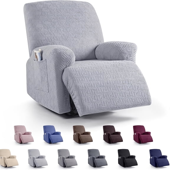 AuraLane Recliner Chair Cover with Storage Pockets,Stretchable Striped Slipcover for 1-Seater Chairs