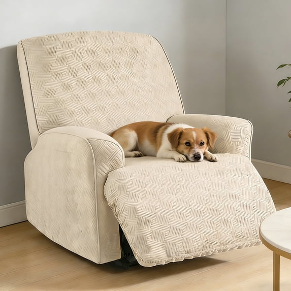 AuraLane Recliner Chair Cover, 3 Piece Stretchable Slipcover with Storage Pockets, Anti-Slip Furniture Protector for Kids & Pets(1 Seater,Only Cover)