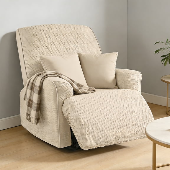 AuraLane Recliner Chair Cover, 3 Piece Stretchable Slipcover with Storage Pockets, Anti-Slip Furniture Protector for Kids & Pets(1 Seater,Only Cover)