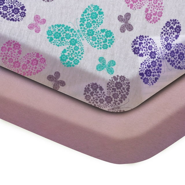 Auraa Baby Fitted Crib Sheets, Butterfly, 2pk