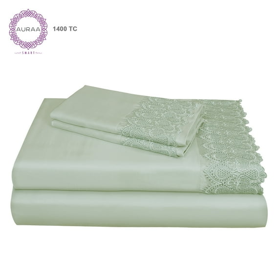 Auraa Smart 1400 TC Cotton Rich Lace Queen Sheet Set