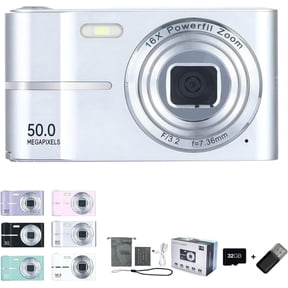 Auracam - 2000's Aesthetic Digital Camera, HD 1080P Portable Small Cameras, 16X Zoom Anti Shake, 2.4 Inch LCD Screen, for Teens Adult Beginner (Silver,32G Memory Card)
