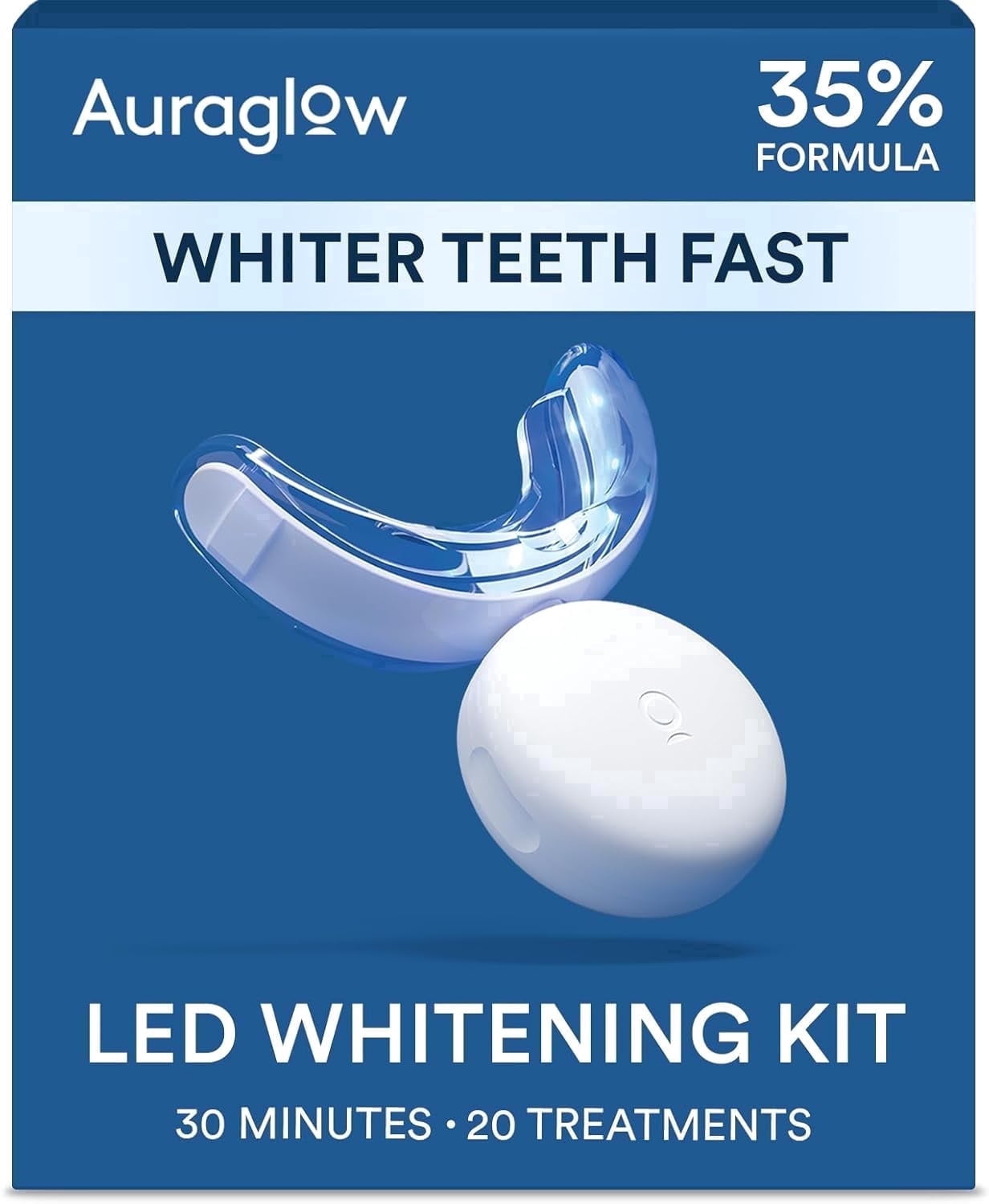 Auraglow Teeth Whitening Kit with LED Light, 35% Carbamide Peroxide Gel, 20+ Whitening Treatments, (2) 5mL Whitening Gel Syringes